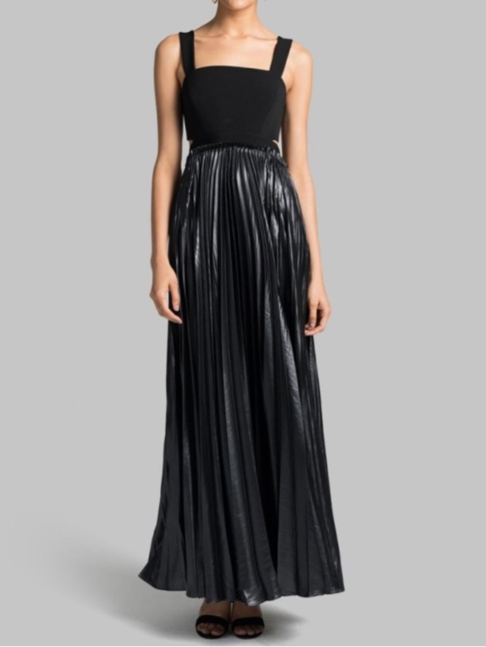 A.L.C. Olivia black back cutout pleated flowy gown 10 year anniversary sz 8